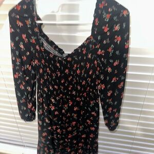 Floral Black Dress with Red and Green Accents